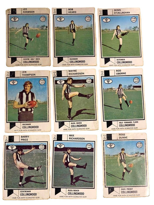 Collingwood 1974 VFL Cards (Scanlens) x 9 Cards