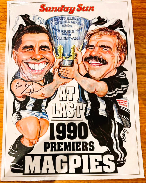 Collingwood At Last  1990 AFL Premiers Poster - Signed by Tony Shaw (1990 Collingwood FC Captain)
