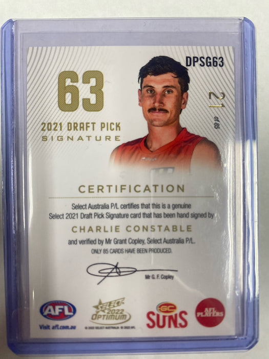 2022 Optimum Draft Pick Signature Gold DPSG63 Charlie Constable 21/85