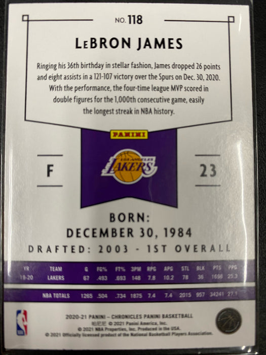 LeBron James 2020-21 Chronicles Basketball Panini Card #118 Los Angeles Lakers USED