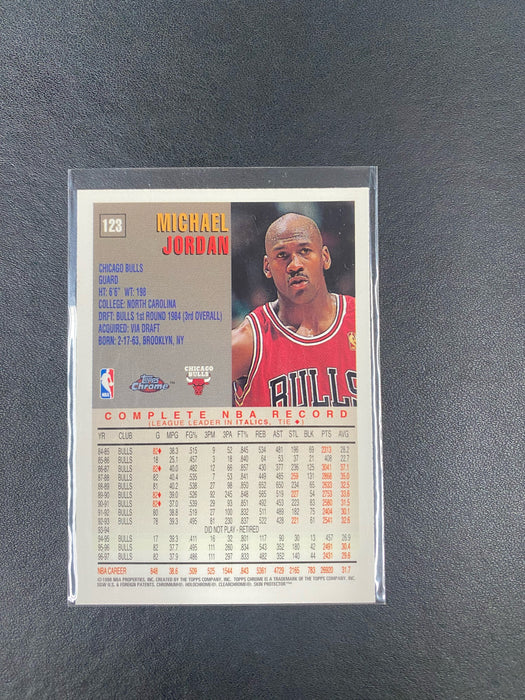 1997-98 Topps Chrome Michael Jordan Basketball Card #123 Chicago Bulls 1997-98 Topps Chrome Michael Jordan Basketball Card #123 Chicago Bulls NM MINT